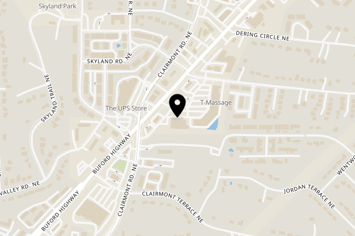 Map showing the location of The Lions Restaurant and Lounge on 3979 Buford Hwy NE 106 107 in Atlanta